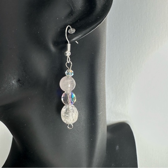 AB Glass Bead Earrings Clear & Acrylic beads silver-tone Handmade Earrings 3476 - Picture 6 of 9
